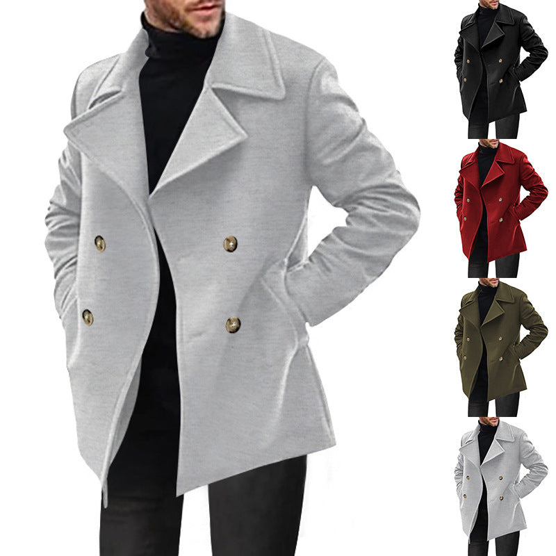 Men's Double-Breasted Pea Coat with Wide Lapels for Winter Days