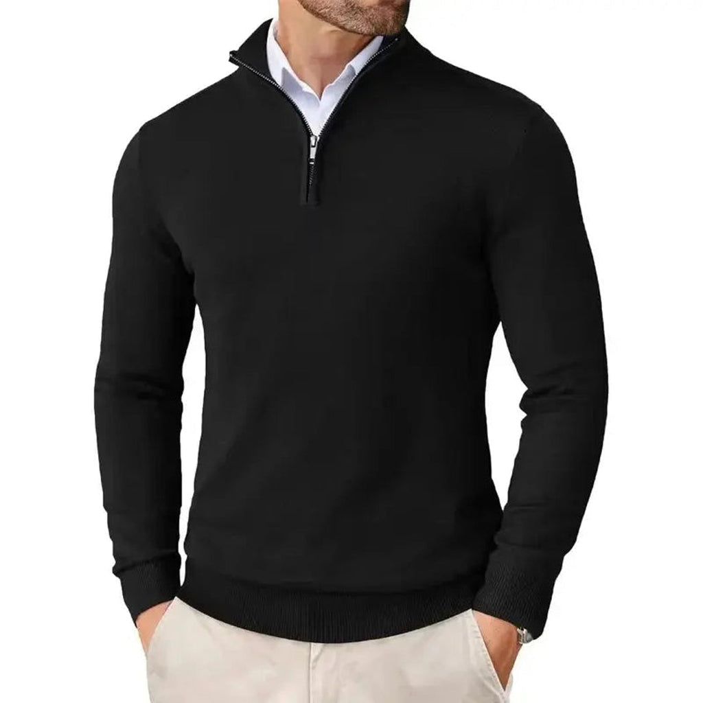 Men's black fine knit half-zip pullover