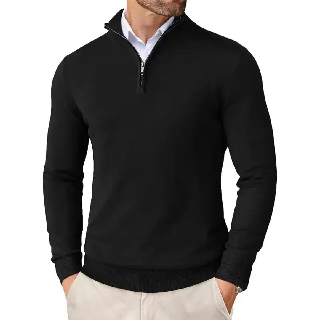 Men's black fine knit half-zip pullover