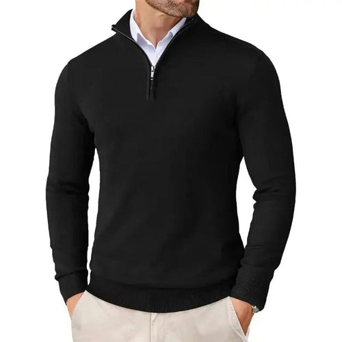 Men's black fine knit half-zip pullover