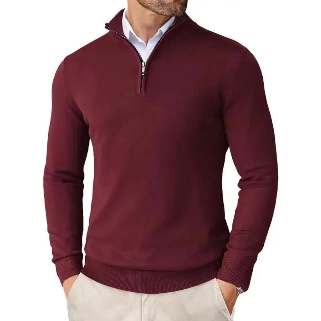 Men's burgundy fine knit half-zip