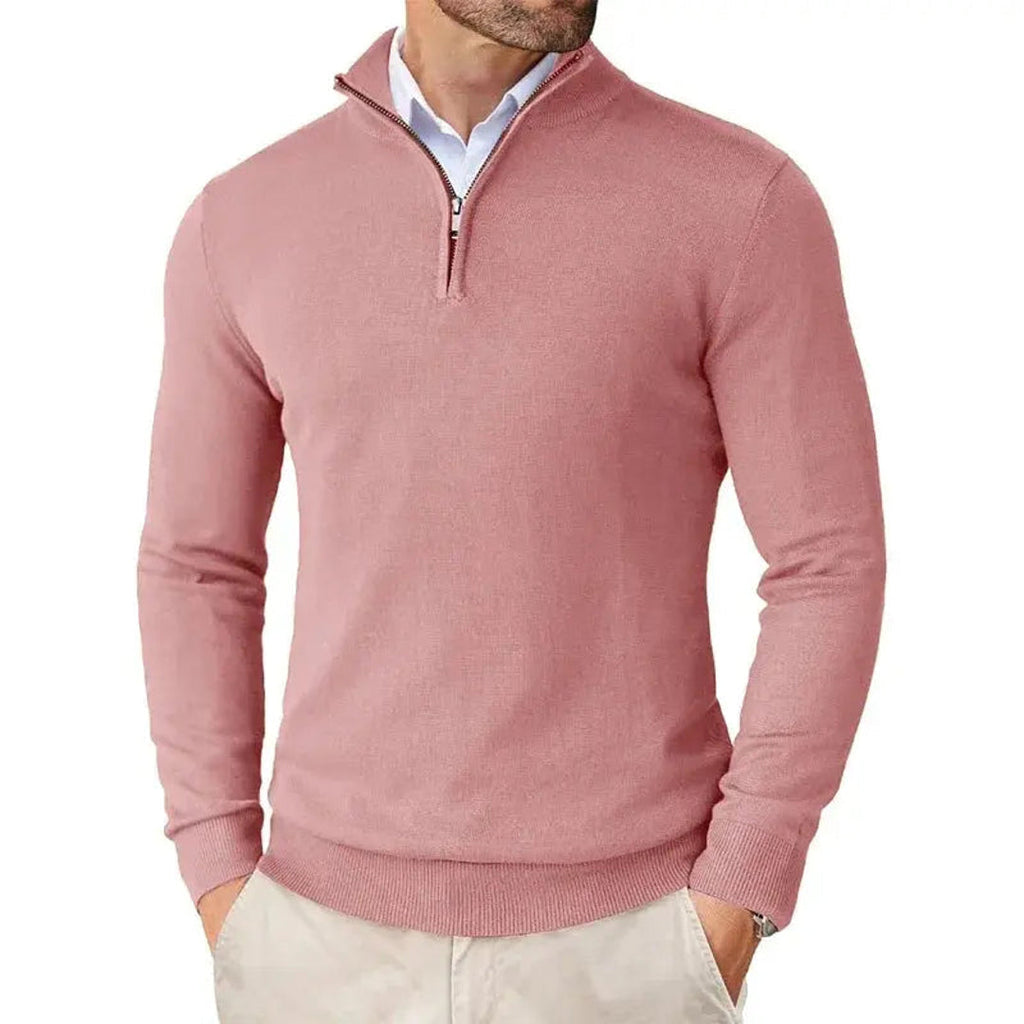 Men's pink half-zip knit pullover
