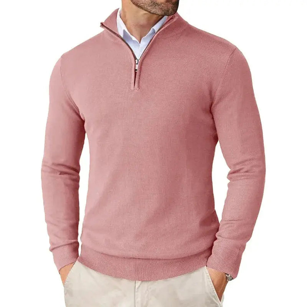 Men's pink half-zip knit pullover