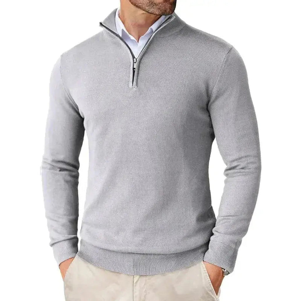 Men's grey fine knit half-zip pullover