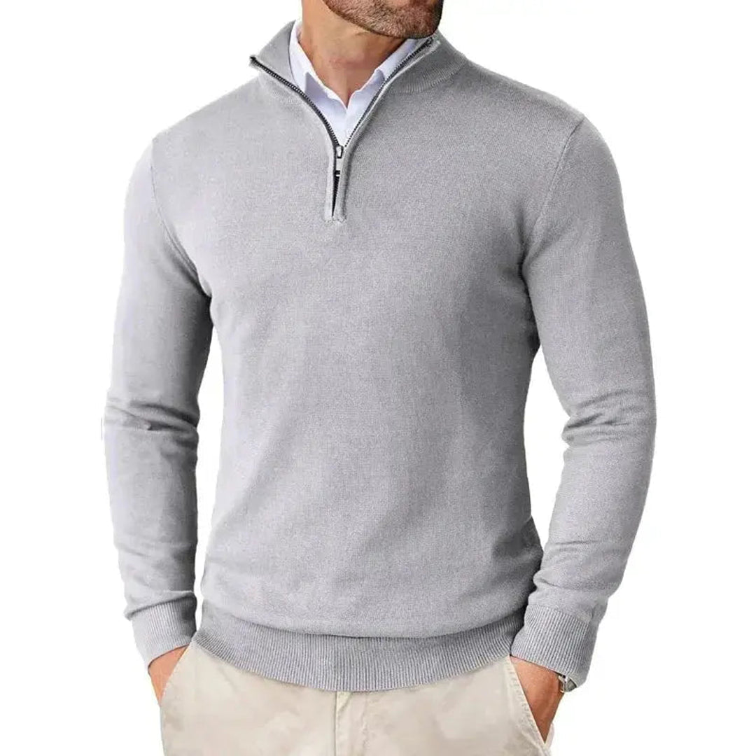 Men's grey fine knit half-zip pullover