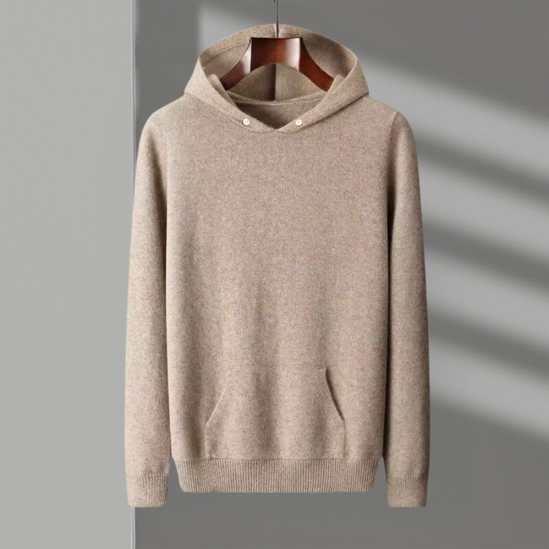 Men's beige fine knit hoodie