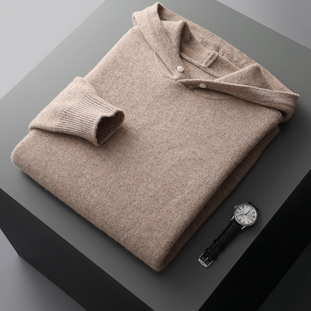 Beige knit hoodie folded