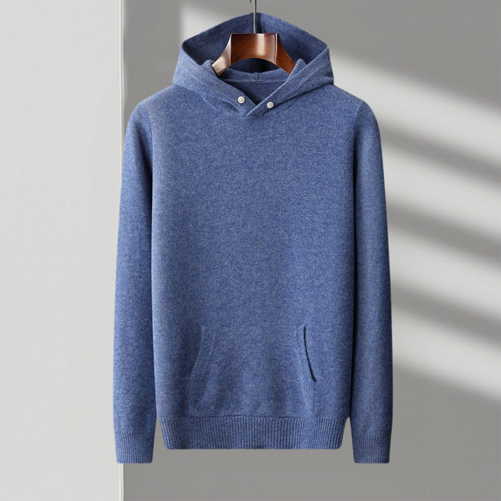 Men's blue fine knit hoodie