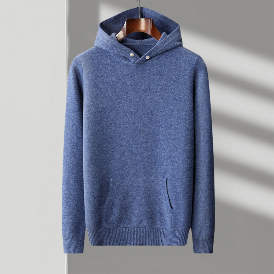 Men's blue fine knit hoodie