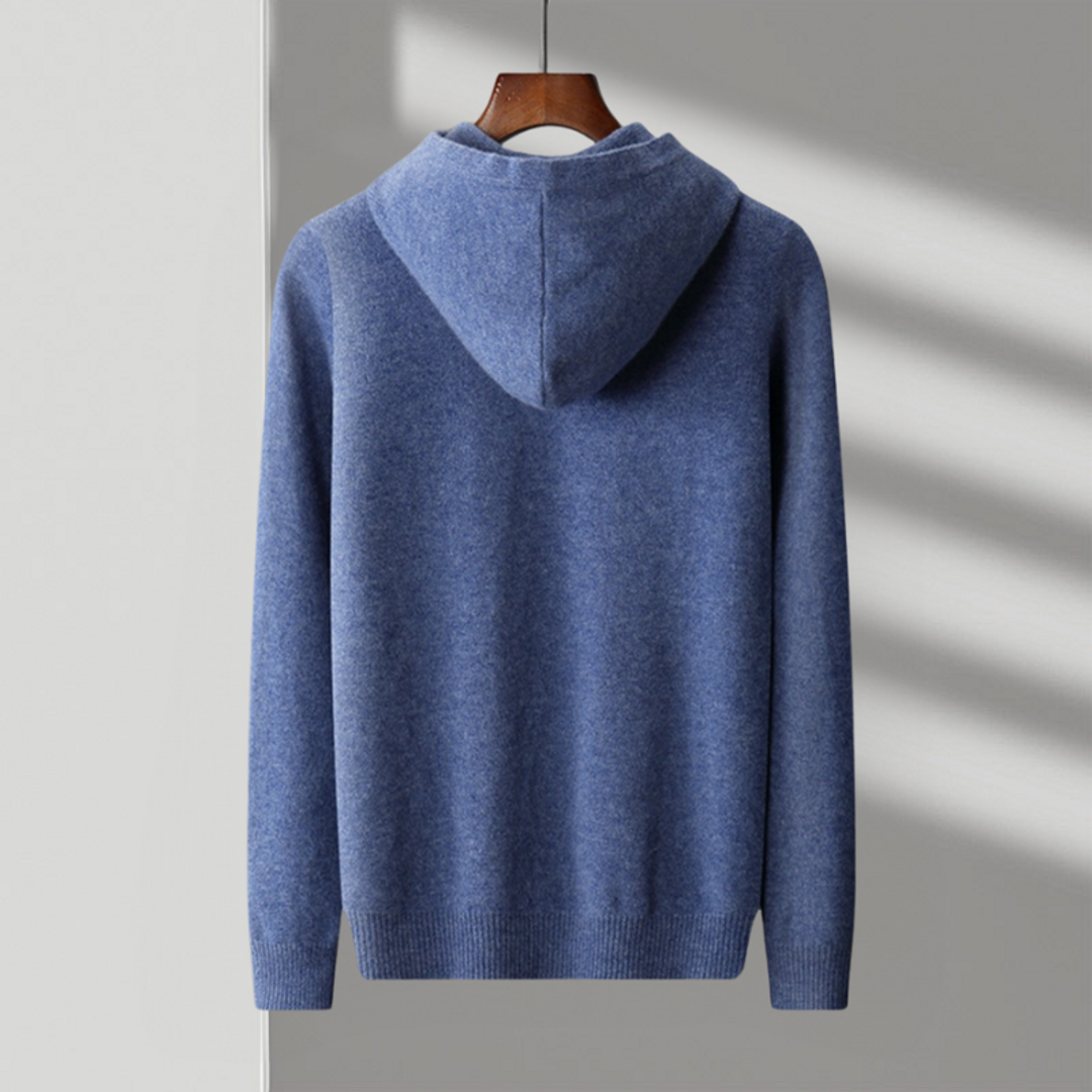 Blue knit hoodie – back view