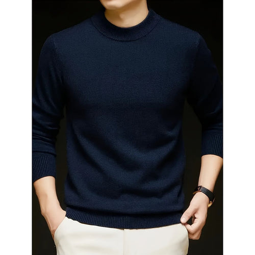 Men's fine knit mock neck sweater in navy