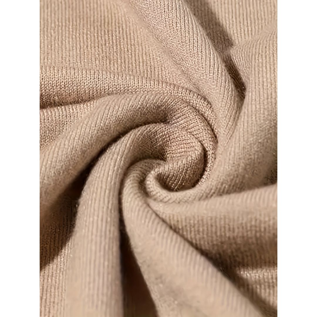 Men's fine knit mock neck sweater in camel, knit texture