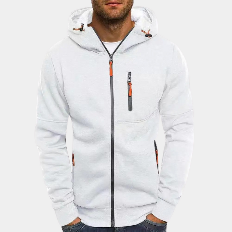 Men's full zip hoodie with relaxed fit in white