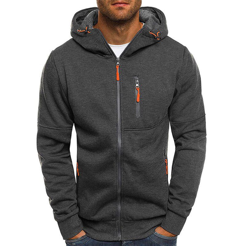 Men's full zip hoodie with relaxed fit in dark grey