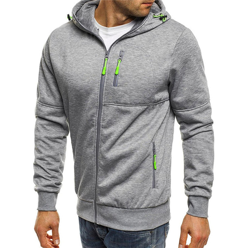 Men's full zip hoodie with relaxed fit in light grey