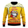 Men's yellow Christmas sweater with Santa and beer print