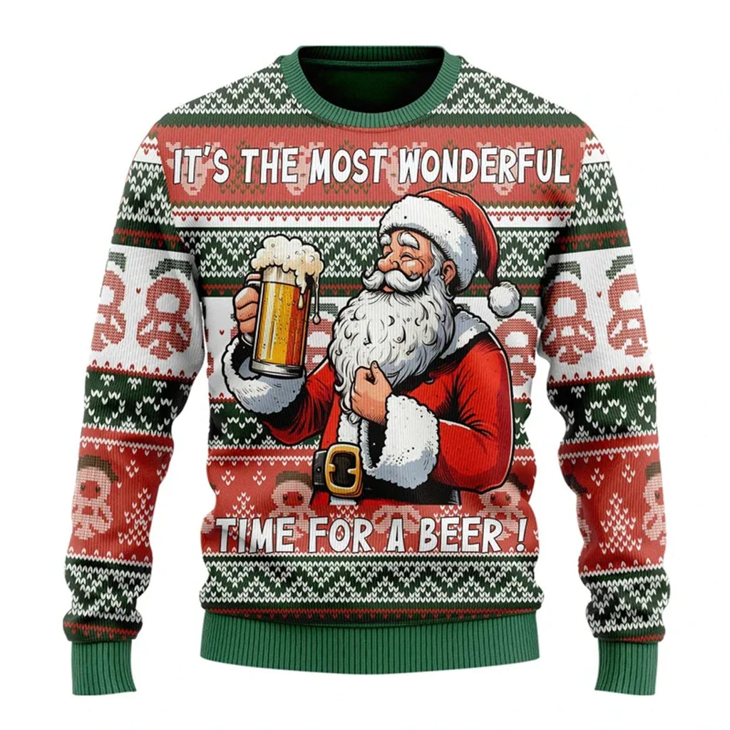 Men's multicolour Christmas sweater with Santa and beer