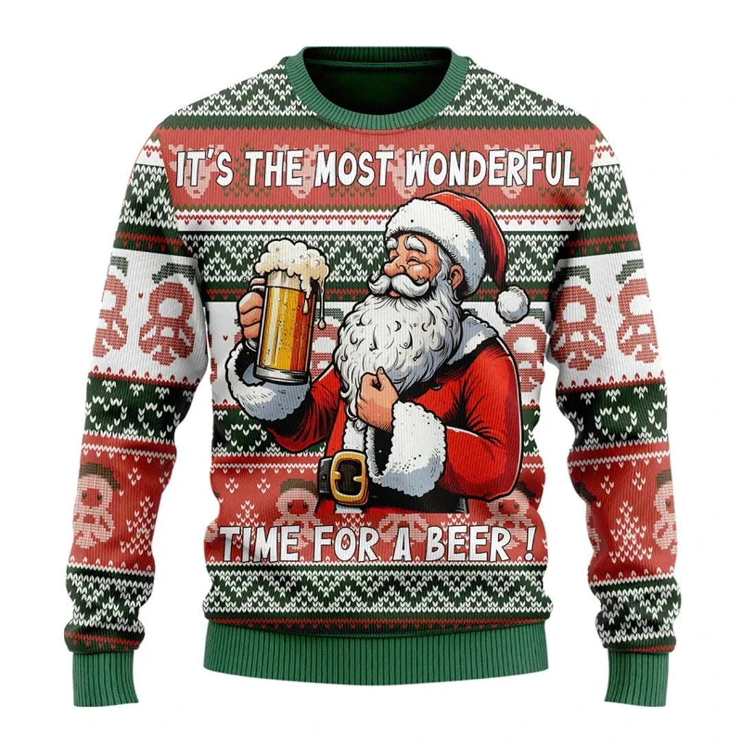 Men's multicolour Christmas sweater with Santa and beer