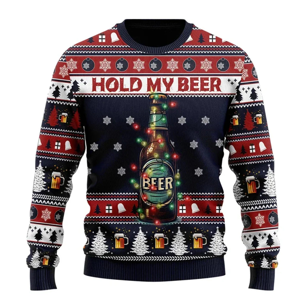 Men's multicolour Christmas sweater with beer bottle print