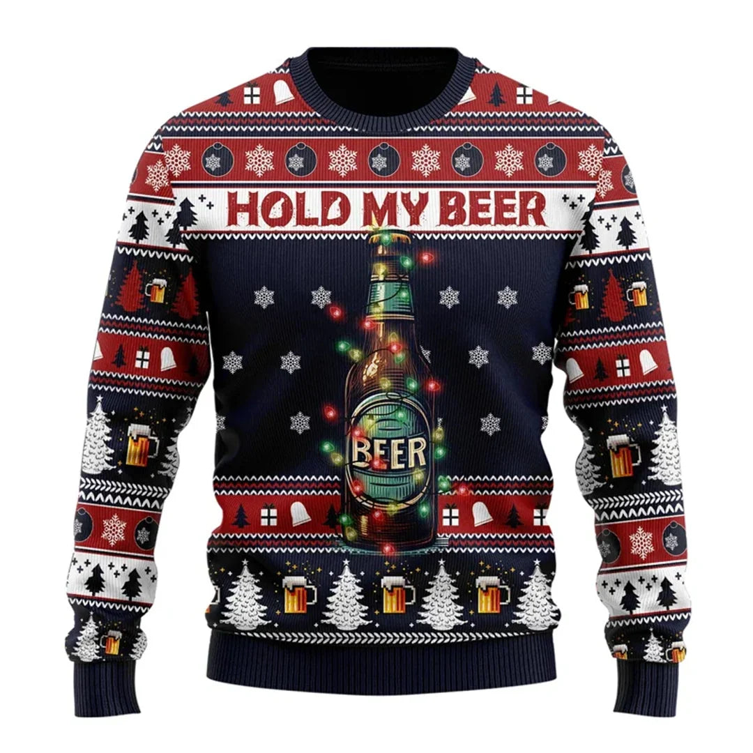 Men's multicolour Christmas sweater with beer bottle print