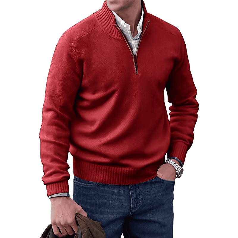 Men's half-zip knit sweater in red