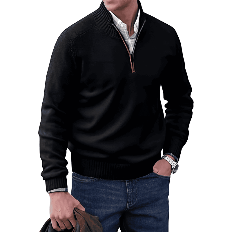 Men's half-zip knit sweater in black