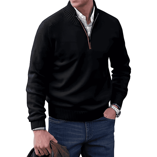Men's half-zip knit sweater in black