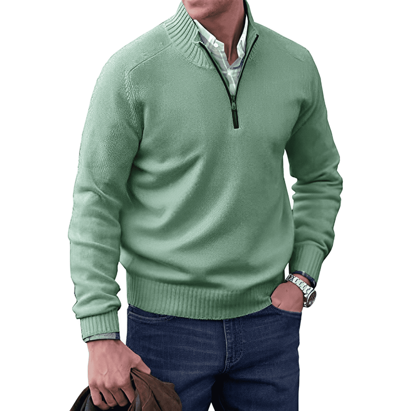 Men's half-zip knit sweater in green
