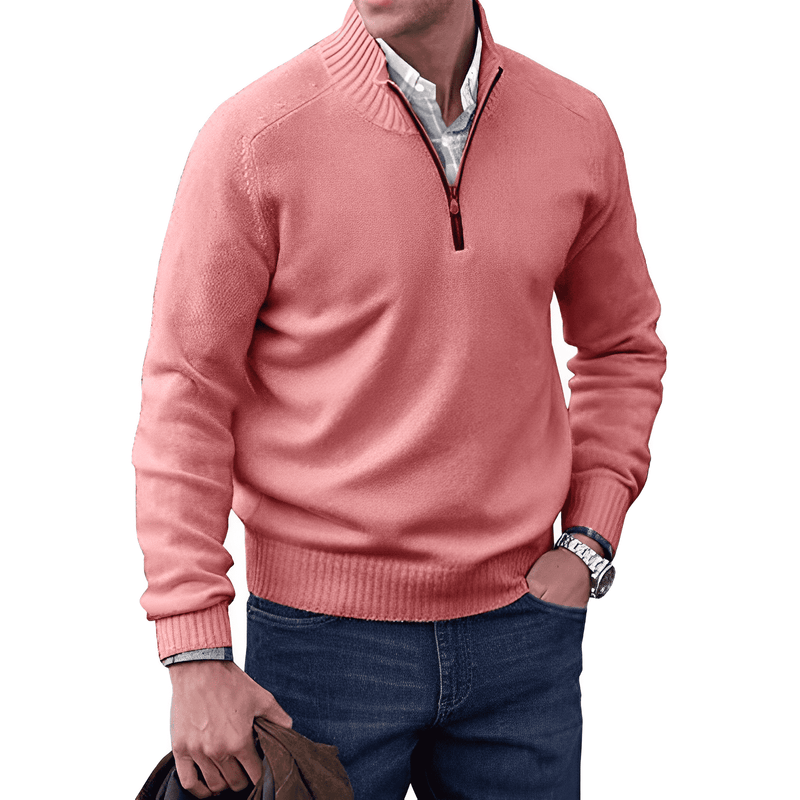 Men's half-zip knit sweater in pink