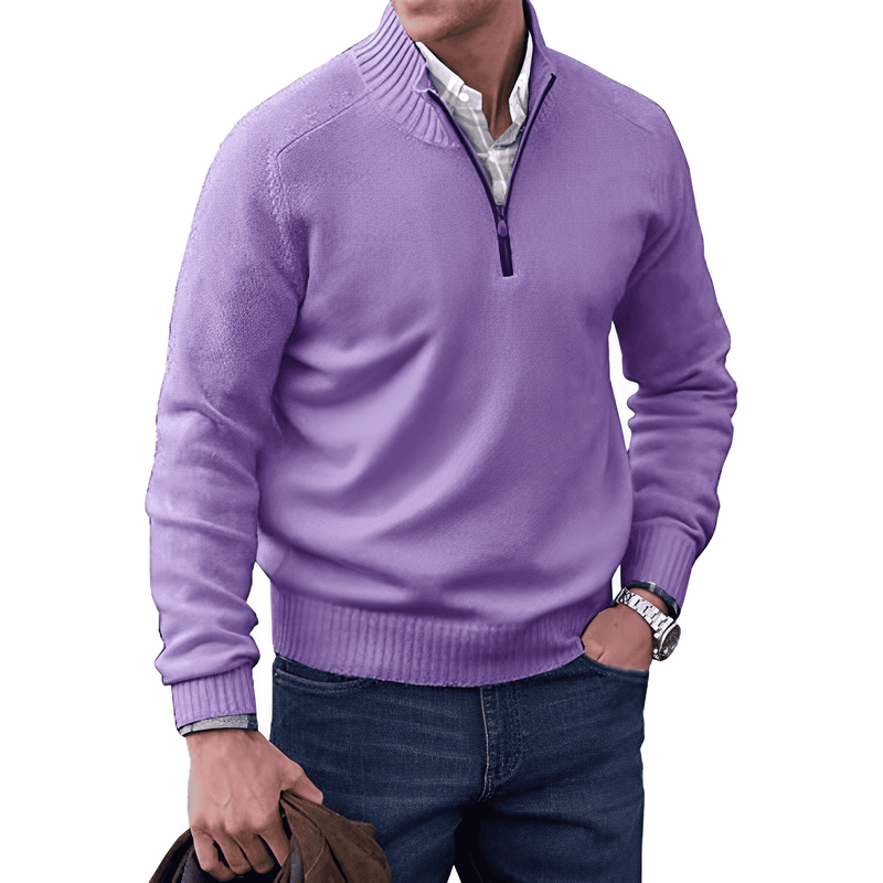 Men's half-zip knit sweater in mauve
