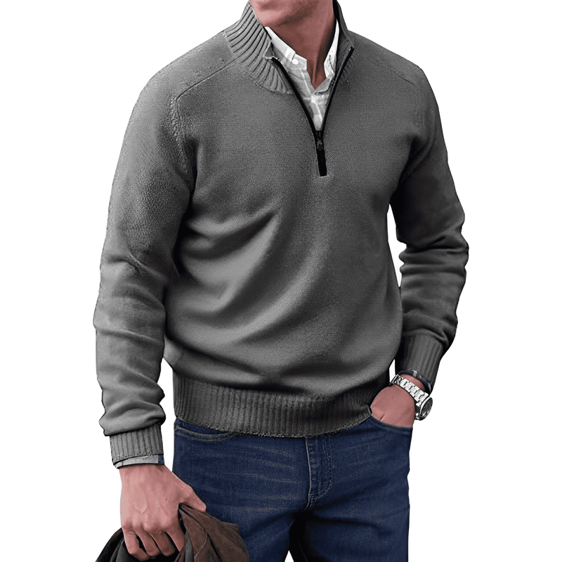 Men's half-zip knit sweater in dark grey