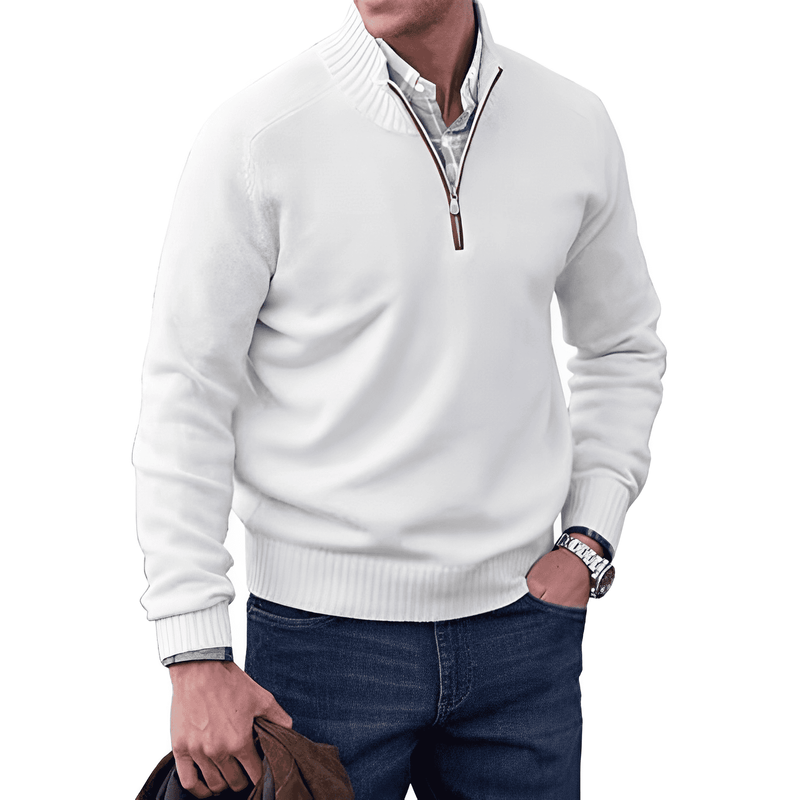 Men's half-zip knit sweater in white