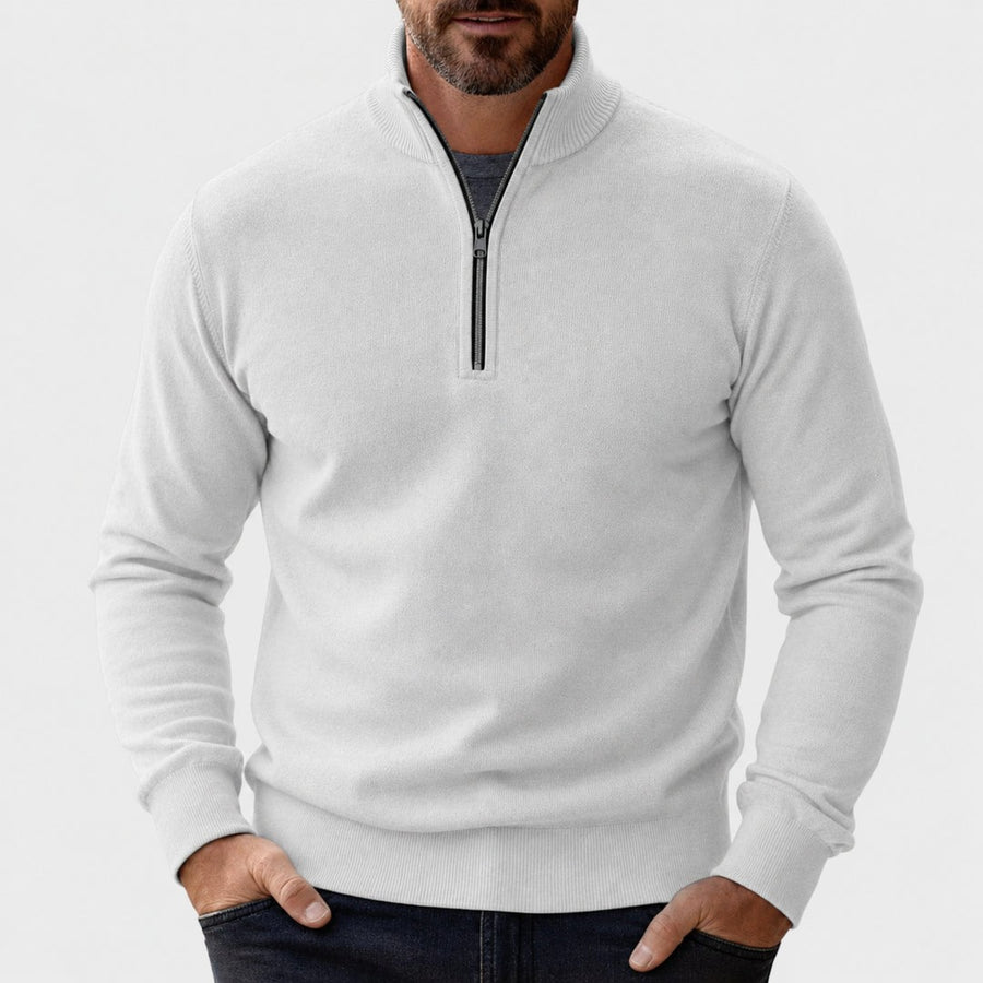 Men's Half-Zip Pullover with Stand Collar and Ribbed Cuffs for Everyday Wear