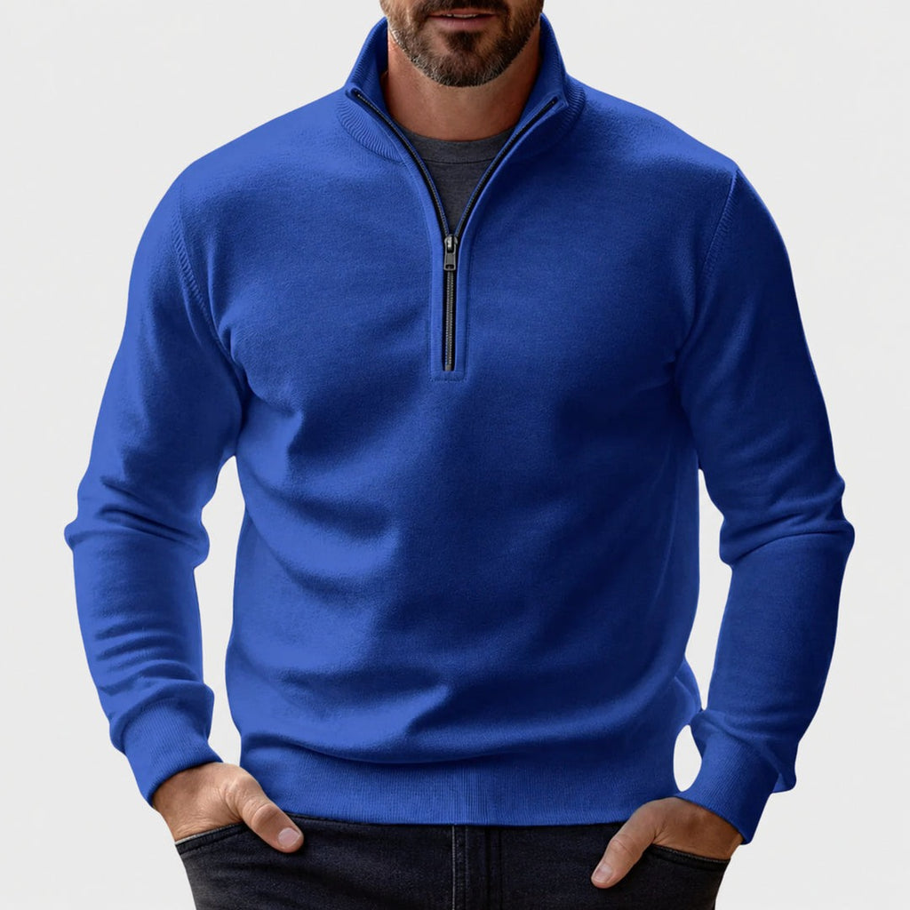 Men's half-zip pullover with stand collar in royal blue