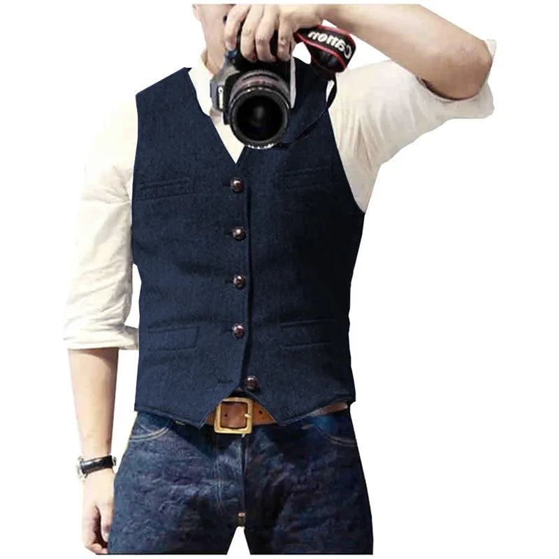 Men's herringbone waistcoat in navy blue