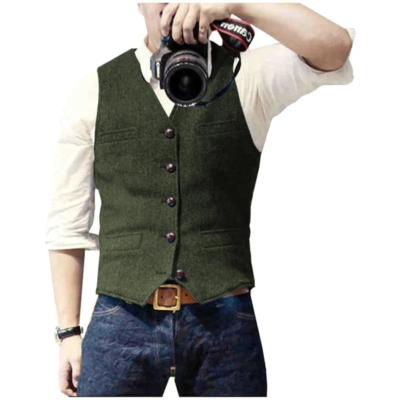 Men's herringbone waistcoat in army green