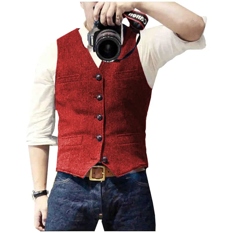 Men's herringbone waistcoat in red
