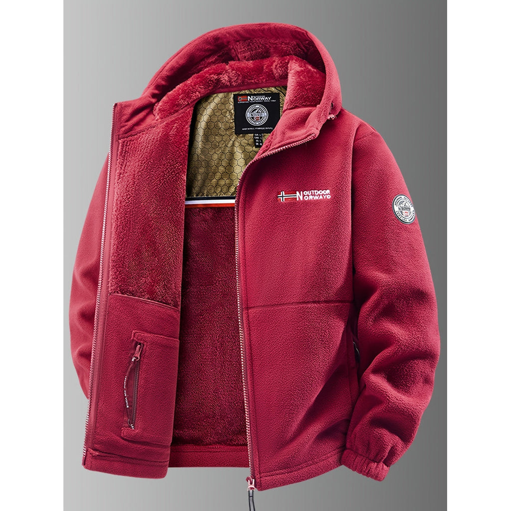 Men's red hooded fleece jacket