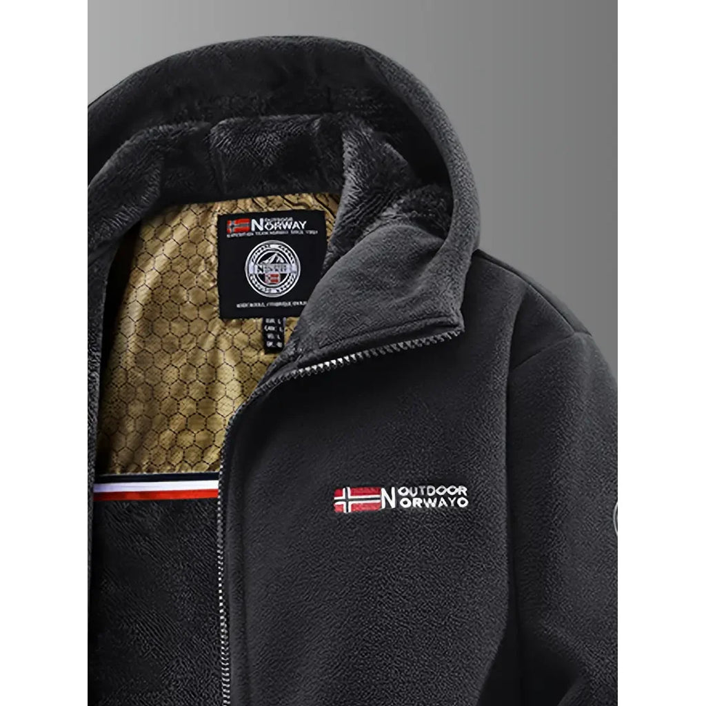 Close-up of the black fleece jacket