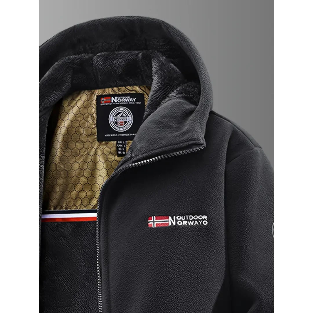 Close-up of the black fleece jacket