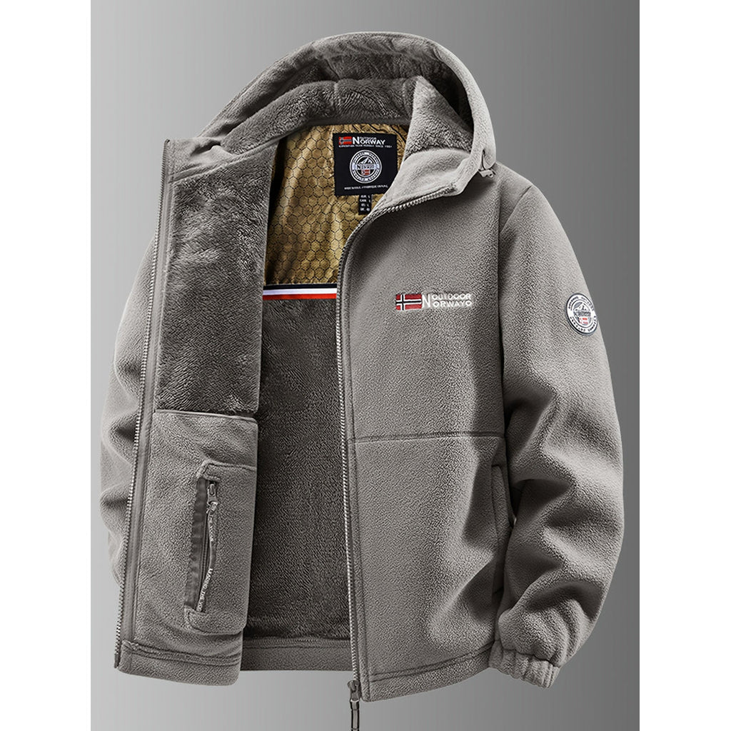 Men's grey hooded fleece jacket