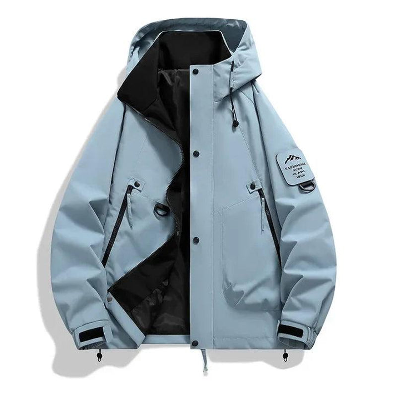 Men's Hooded Jacket with Snap Placket and Zip Pockets for Outdoor Days