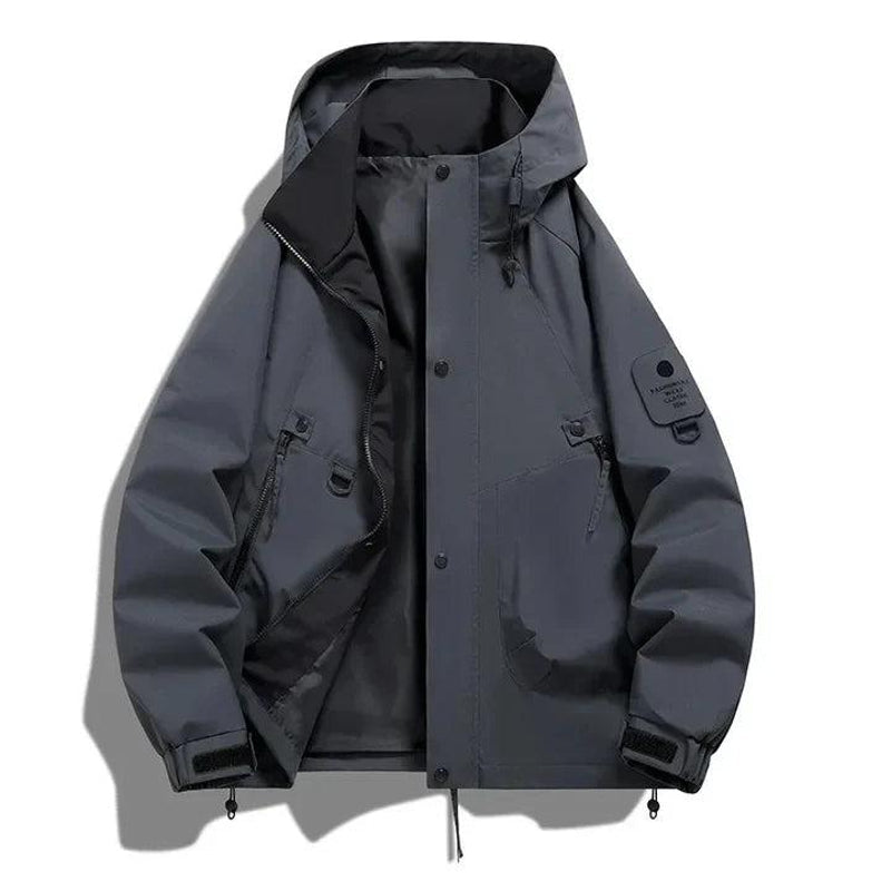 Men's hooded jacket with zip pockets in dark grey