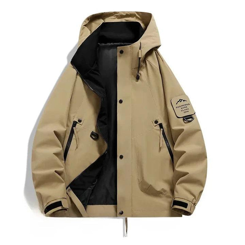 Men's hooded jacket with zip pockets in light brown