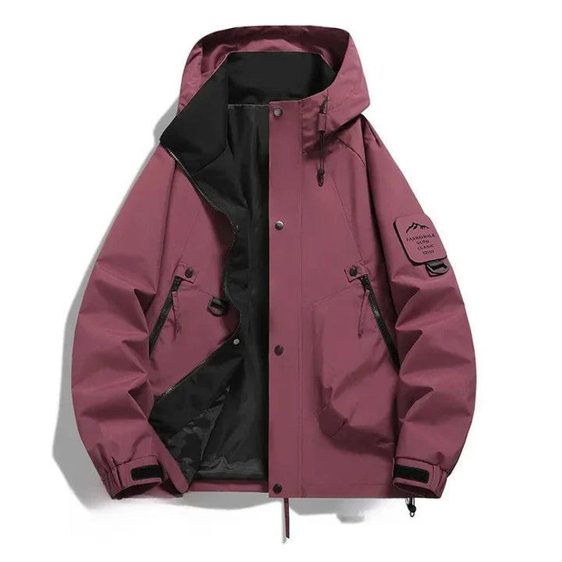 Men's hooded jacket with zip pockets in burgundy