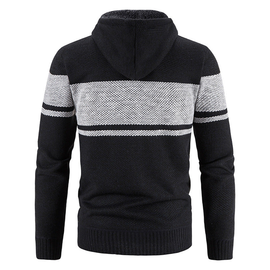 Men's black hooded knit jacket – back view