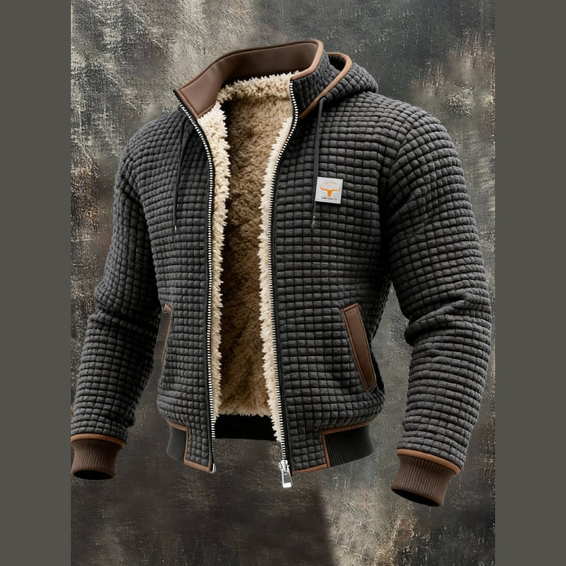 Men's hooded knit jacket with teddy lining in grey