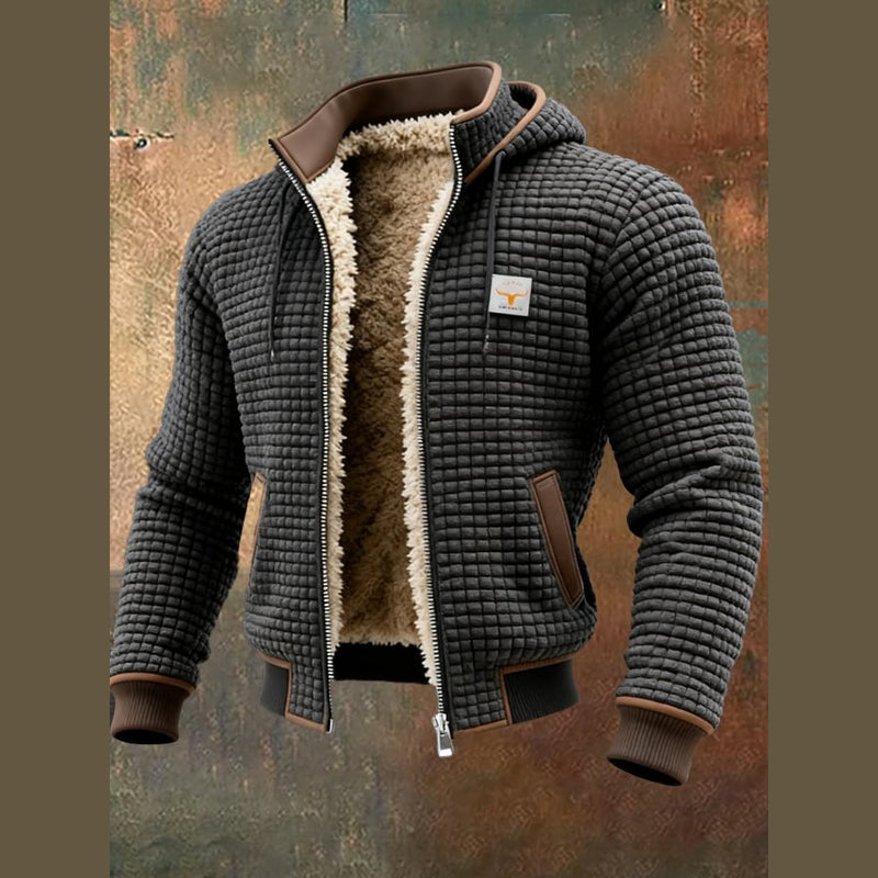 Men's grey hooded knit jacket – side view