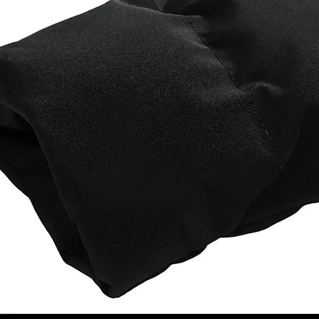 Close-up of the black puffer jacket cuff
