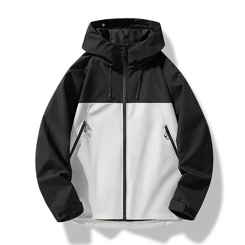 Men's hooded shell jacket in black white